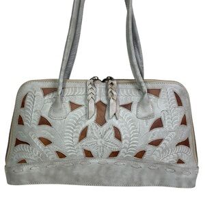 Elegant Gray Leather Shoulder Bag